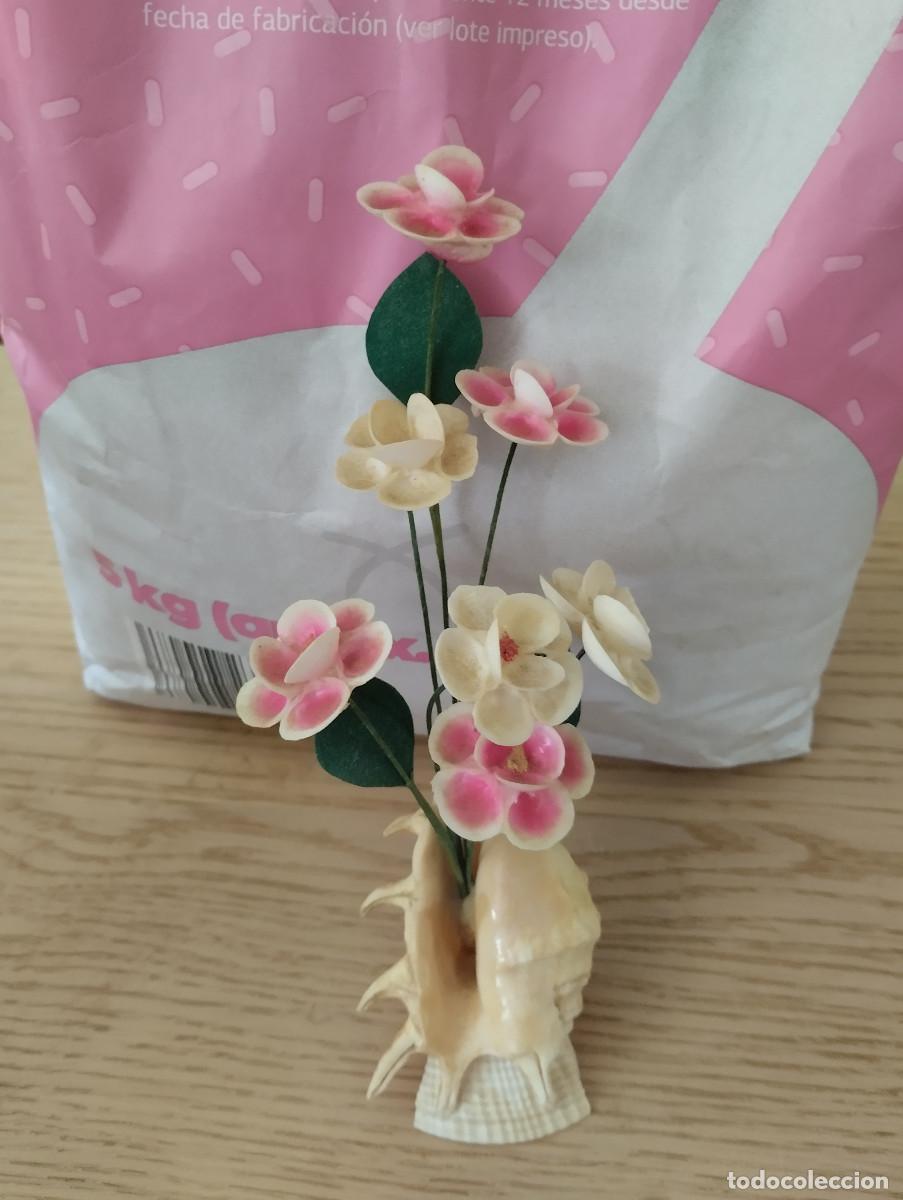 Antig&uuml;edades: figura de flores hechas con conchas y almejas