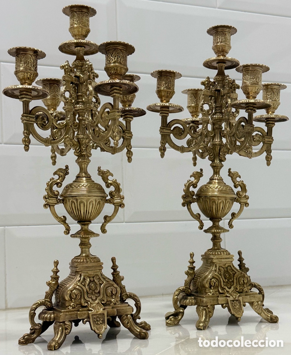 Antig&uuml;edades: ANTIGUOS CANDELABROS BRONCE FRANCIA PPIOS XX