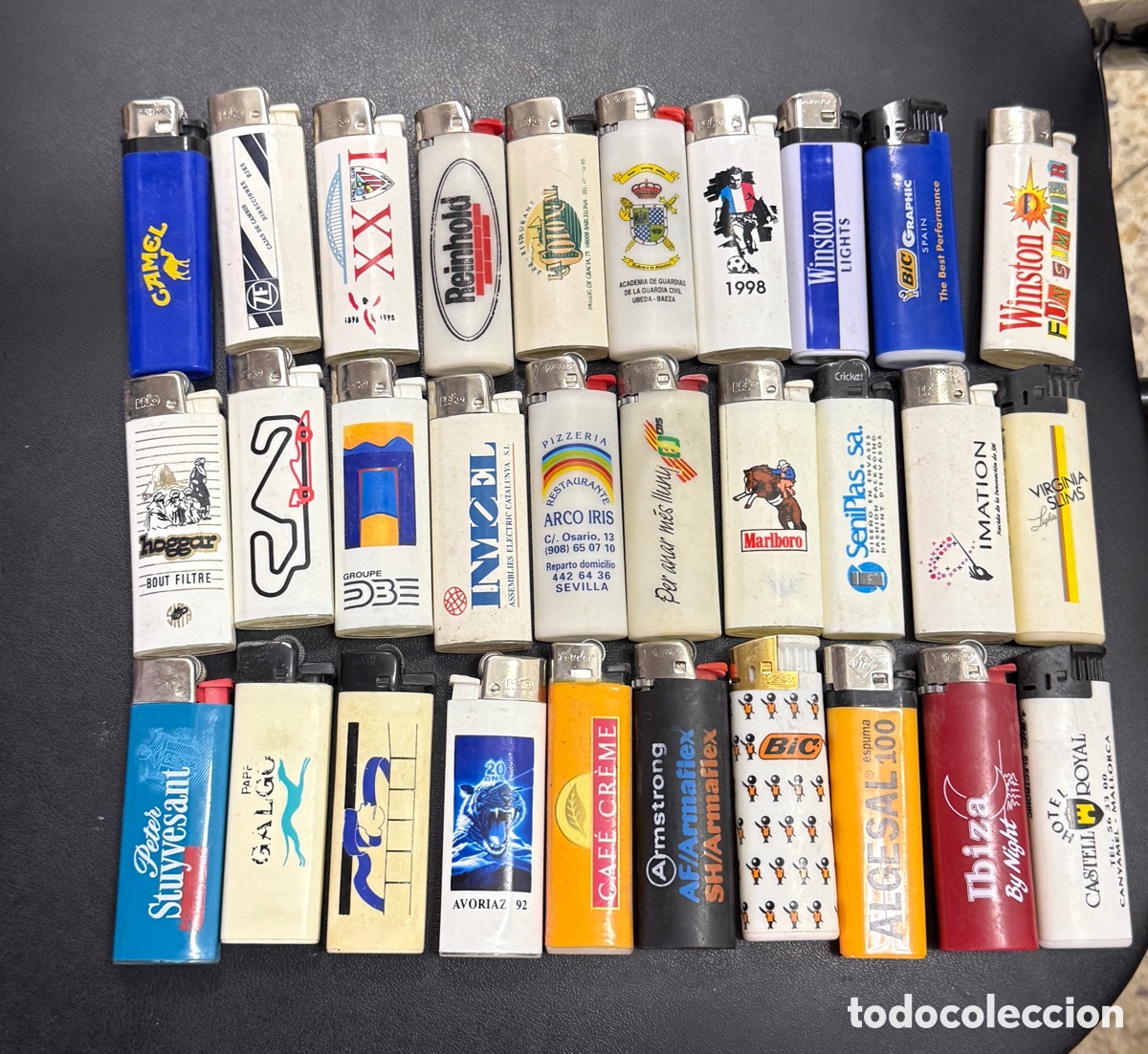 Antig&uuml;edades: Lote de 30 mecheros publicitarios vintage Bic, Camel, Marlboro, Winston y otros