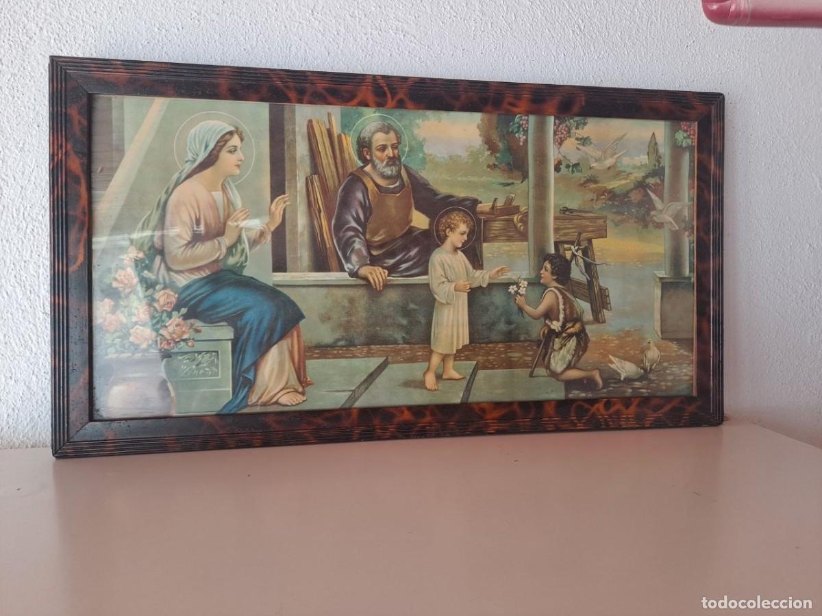 Antig&uuml;edades: Cuadro antiguo religioso L&aacute;mina en marco de madera La Sagrada Familia