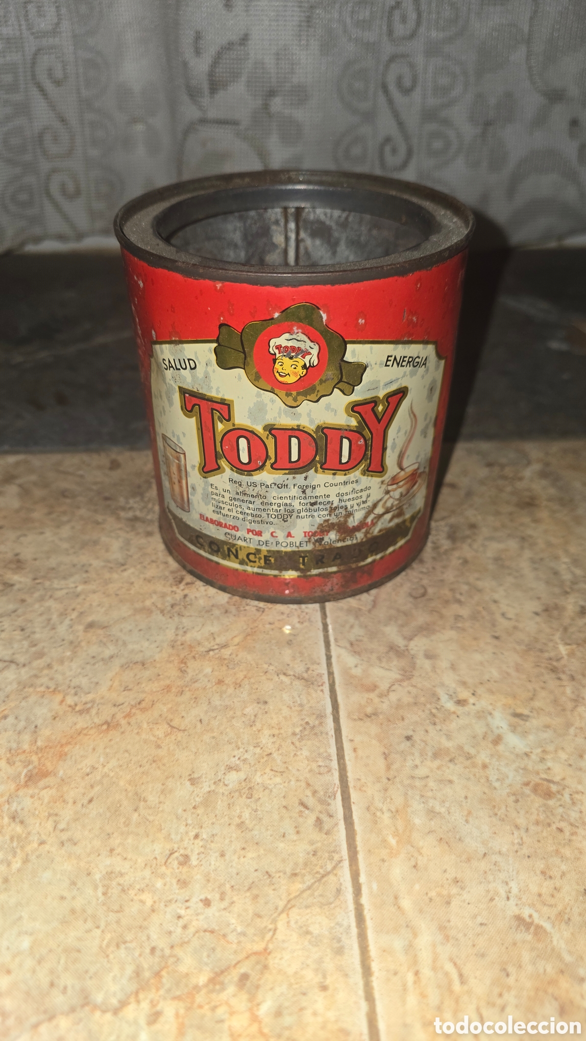 Antig&uuml;edades: Antigua lata de alimento toddy chocolate ni&ntilde;os desayunl