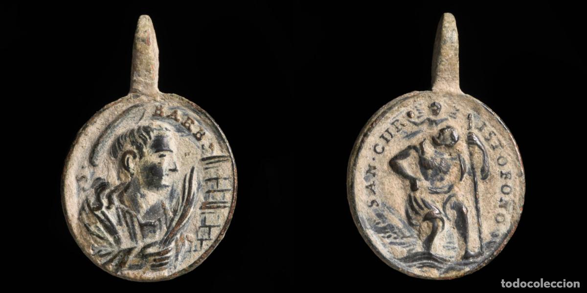 Antig&uuml;edades: Religious medal XVI-XVII centuries, S. Barbara / S. Cristobal - 25x16 mm.