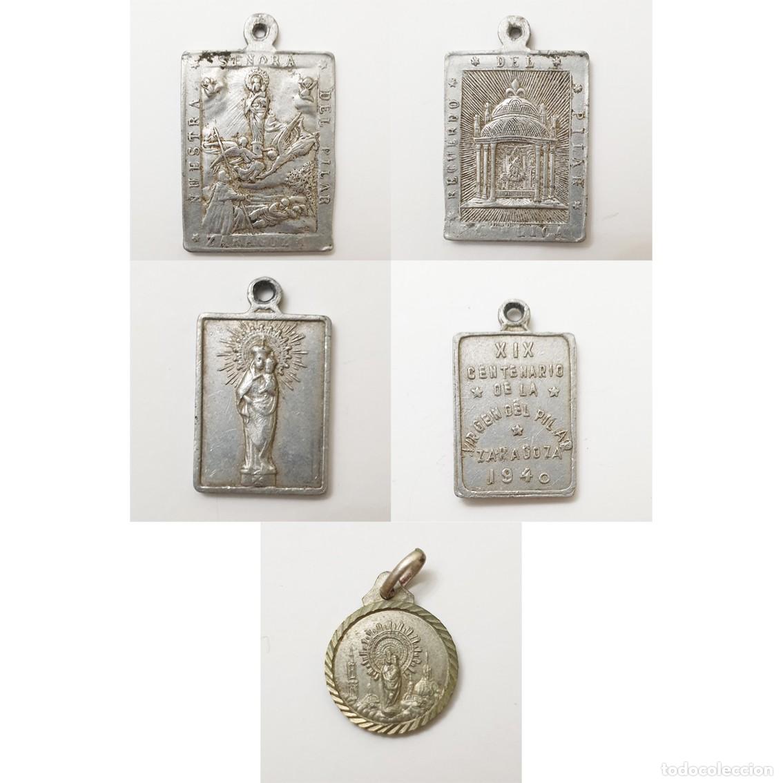 Antig&uuml;edades: LOTE 3 MEDALLAS RELIGIOSAS Virgen del Pilar Zaragoza XIX Centenario 1940