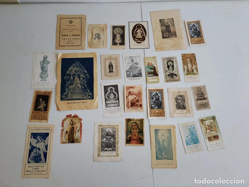Antig&uuml;edades: Lote religioso de papeles, postales, recordatorios, estampas, litograf&iacute;as...
