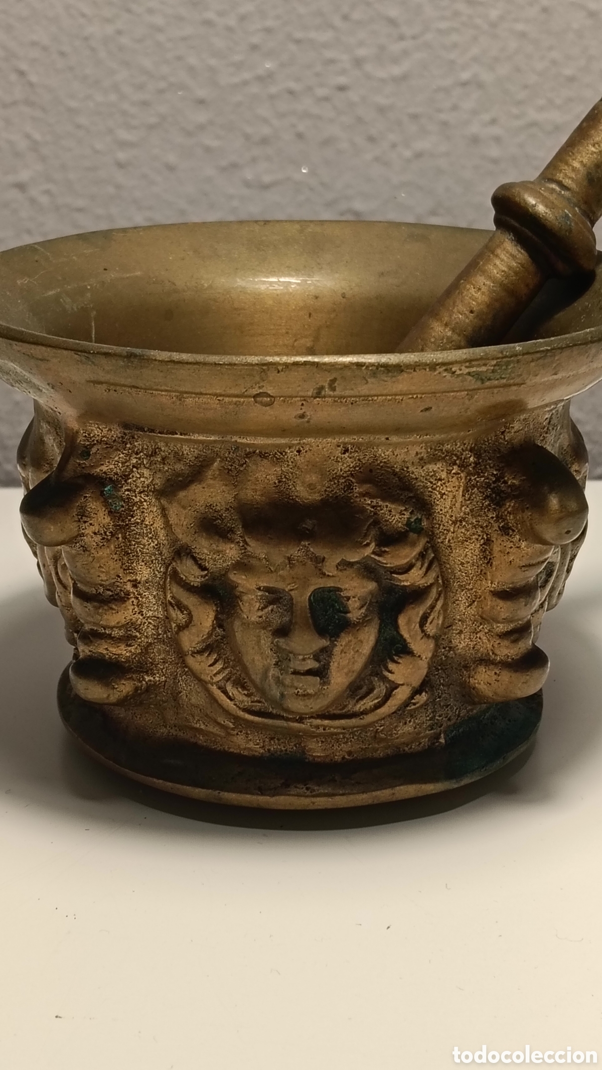 Antig&uuml;edades: Almirez Mortero Antiguo Bronce 4 Caras - Foto 2