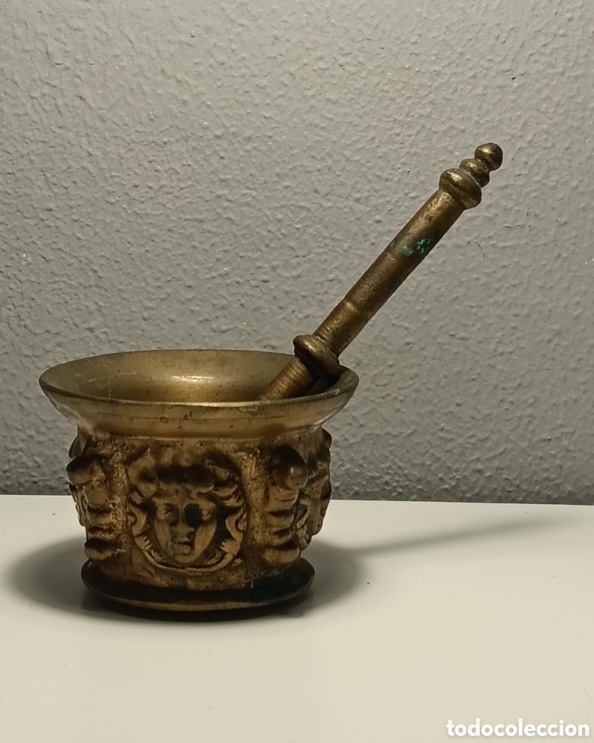 Antig&uuml;edades: Almirez Mortero Antiguo Bronce 4 Caras
