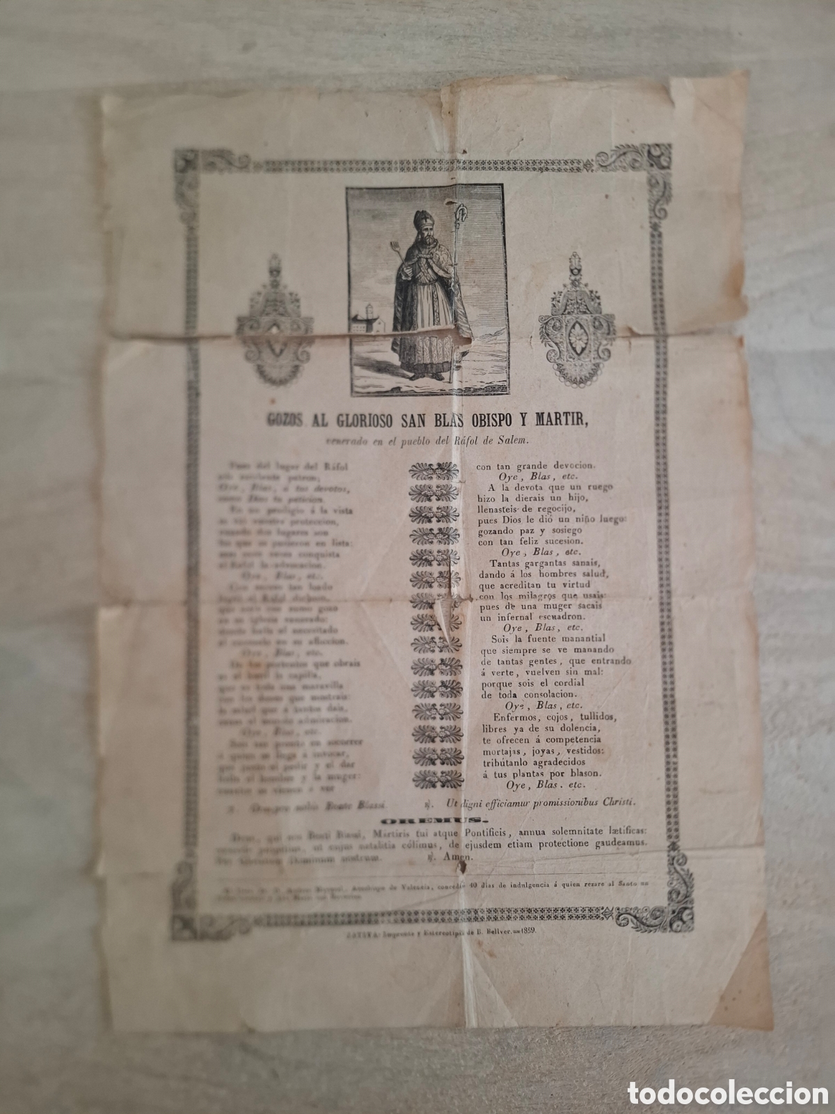 Antig&uuml;edades: Gozos al glorioso San Blas Obispo y martir - Rafol de Salem - 1859