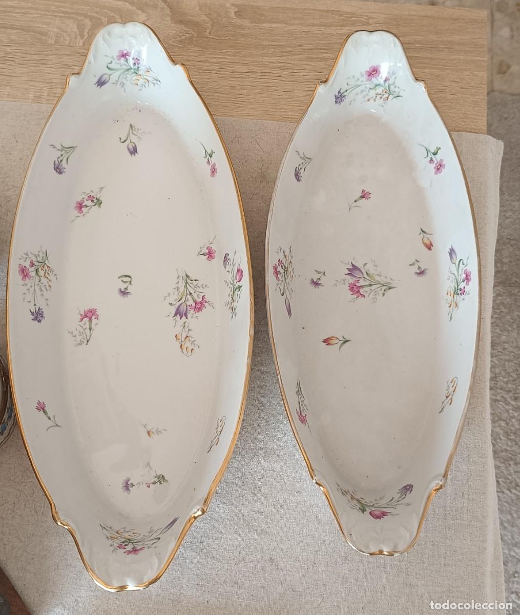 Antig&uuml;edades: Fuentes ovaladas porcelana - Aluminite Frugier Limoges - Flores - Blanco