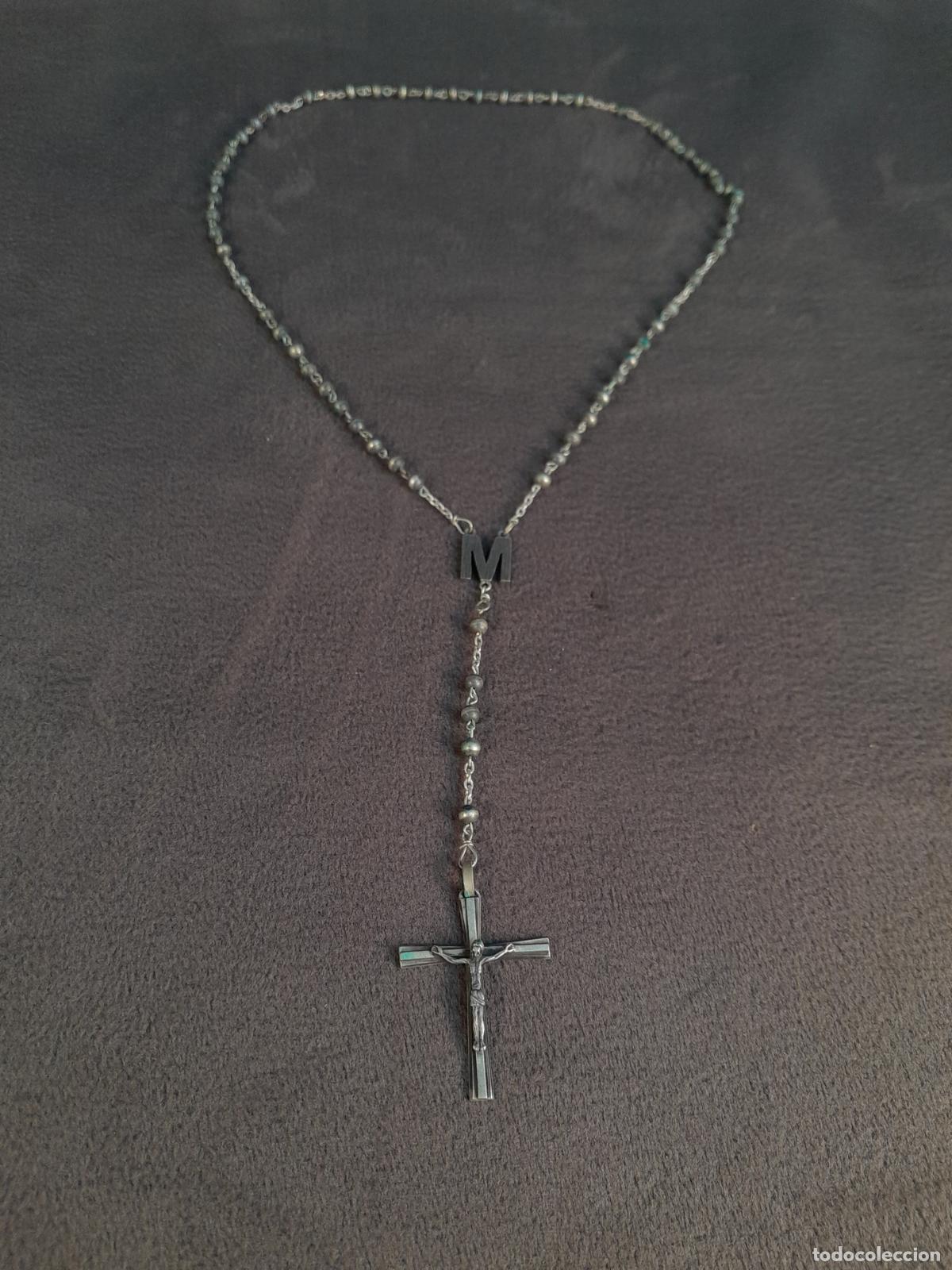 Antig&uuml;edades: R-474.ROSARIO DEVOCIONAL DE PLATA CON MONOGRAMA MARIANO. CA 1970.