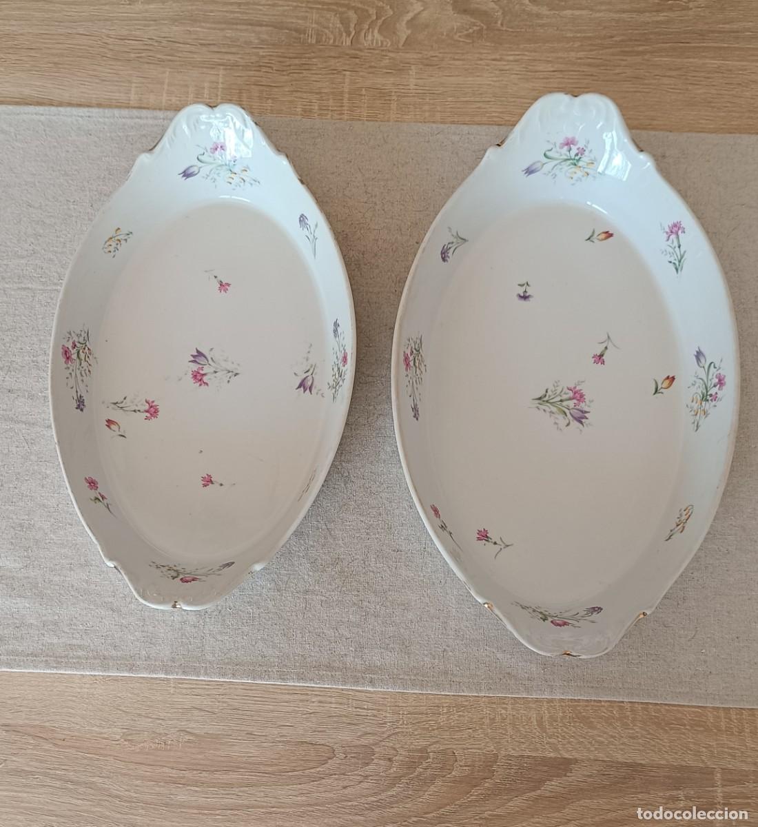 Antig&uuml;edades: Fuentes barqueras porcelana - Aluminite Frugier Limoges - Flores - Blanco dorado