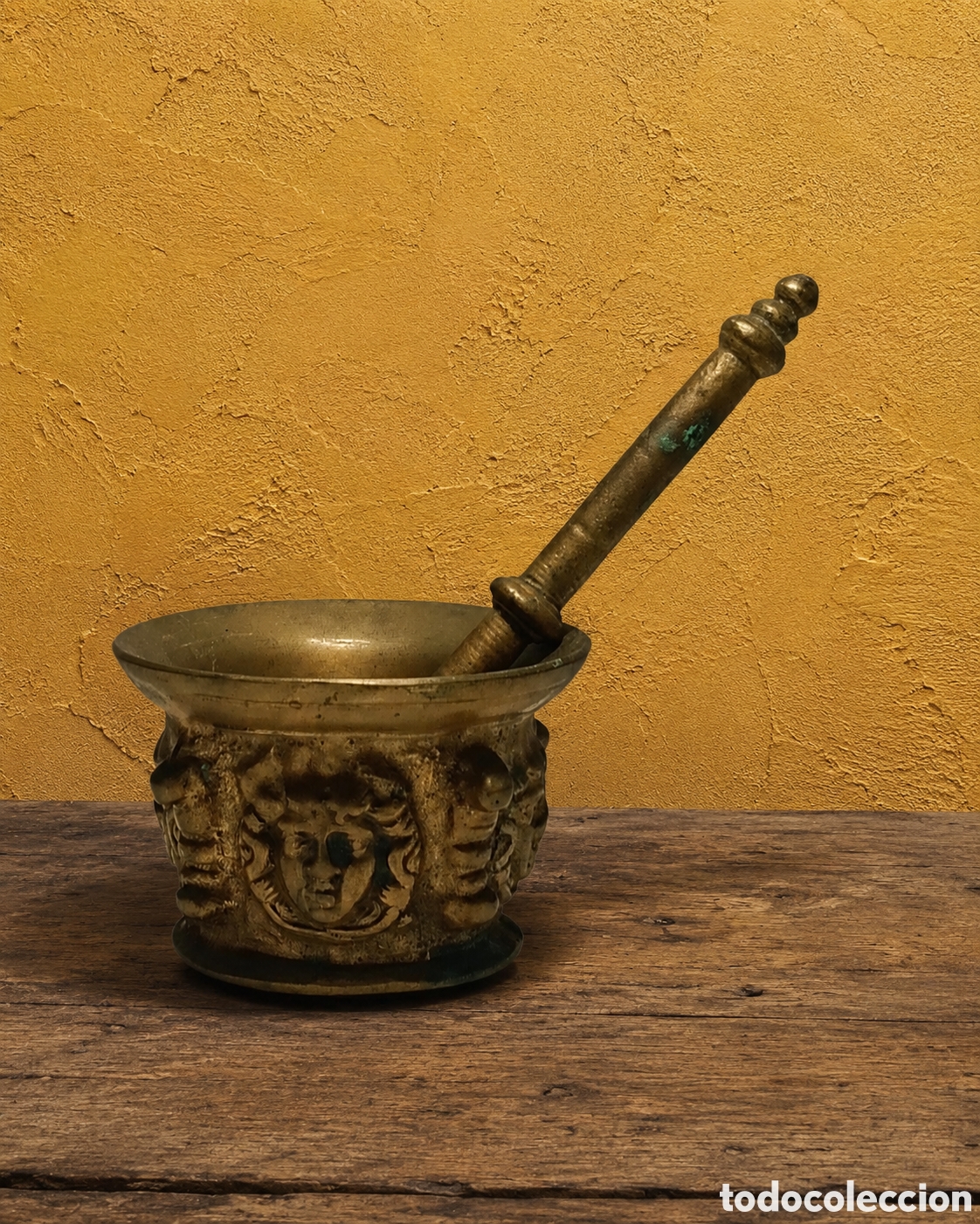 Antig&uuml;edades: Almirez Mortero Antiguo Bronce 4 Caras