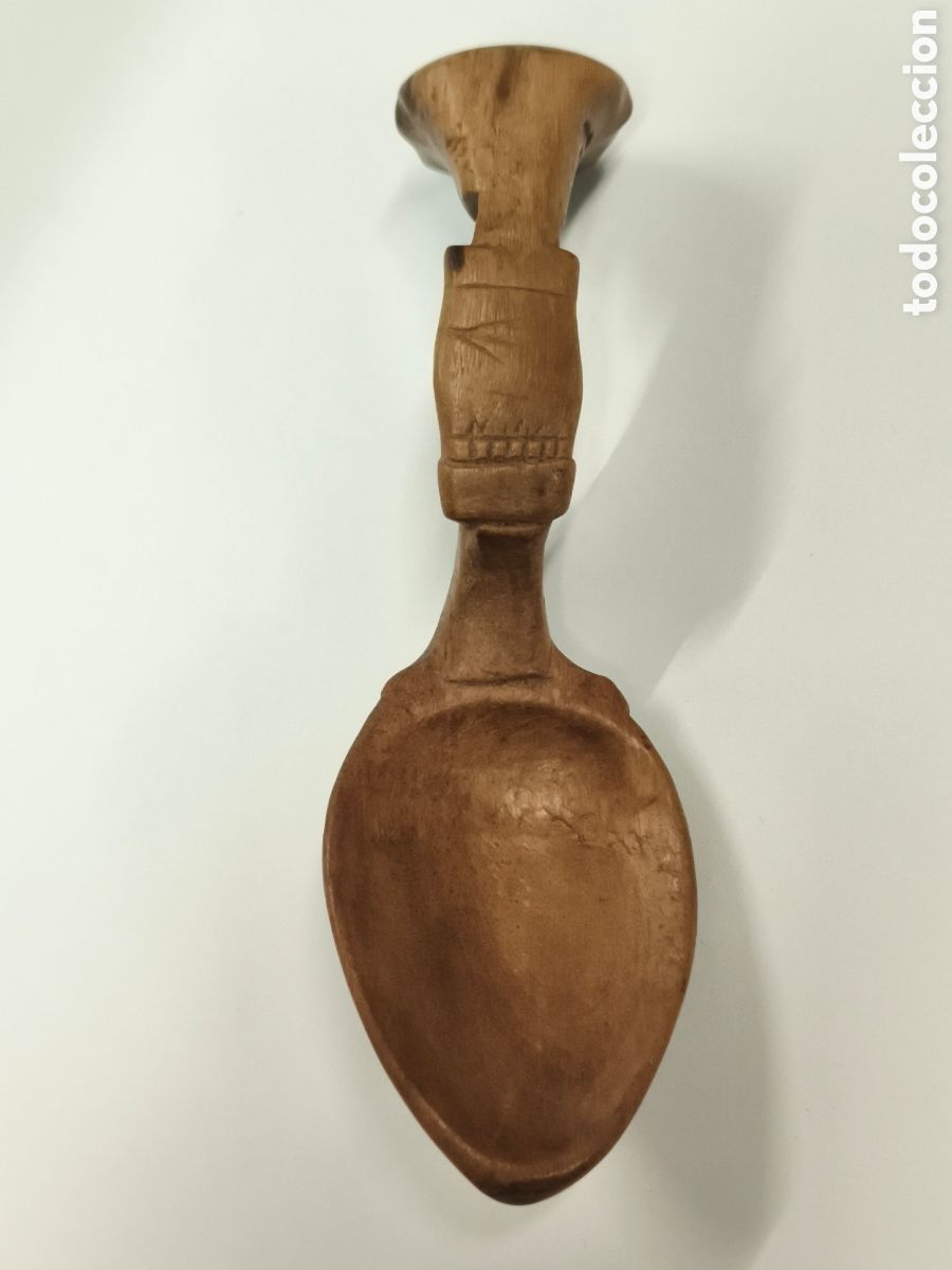 Antig&uuml;edades: Antigua cuchara de madera arte pastoril