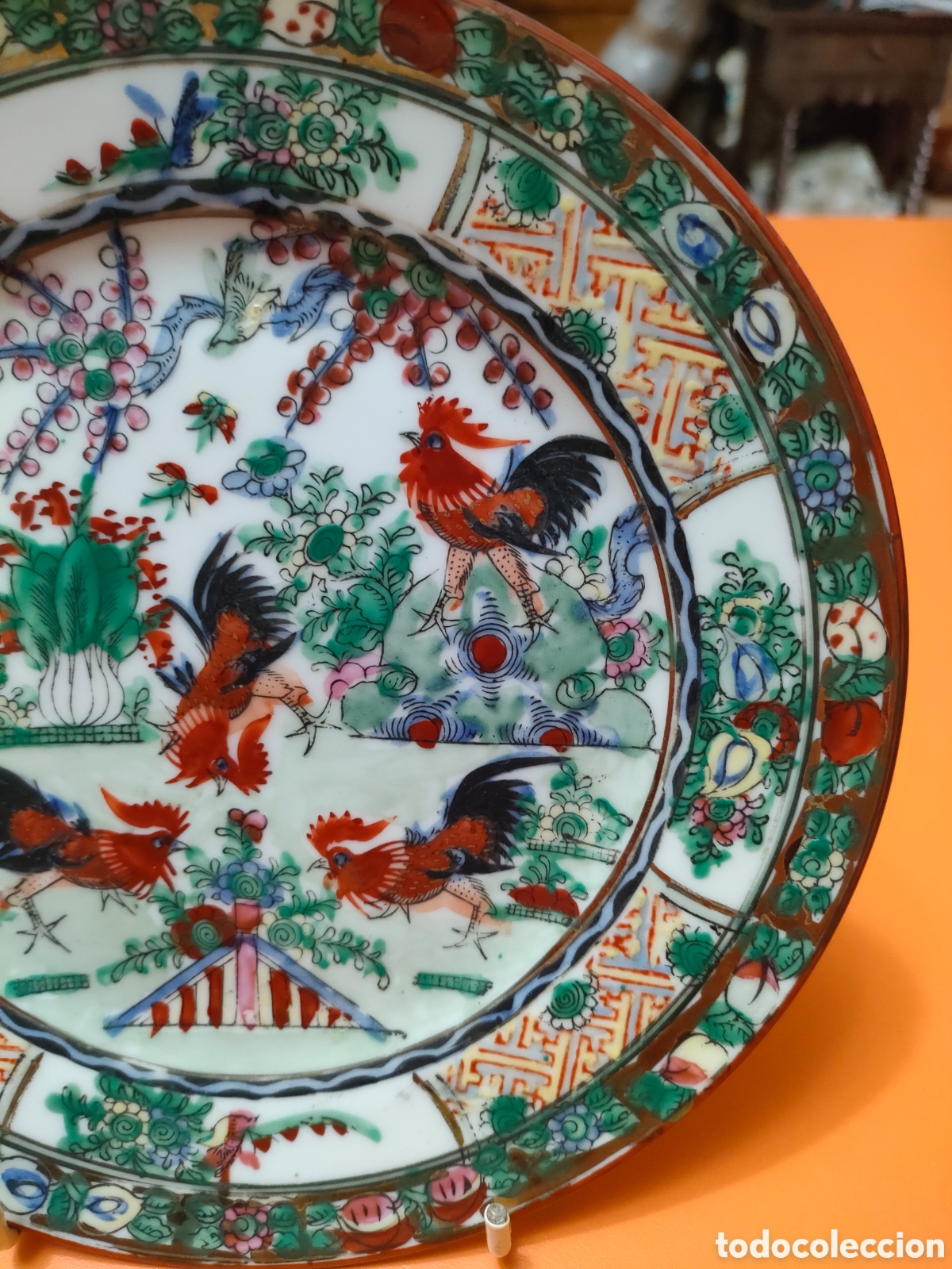 Antig&uuml;edades: Plato Macao gallos a&ntilde;os 70 - Foto 2