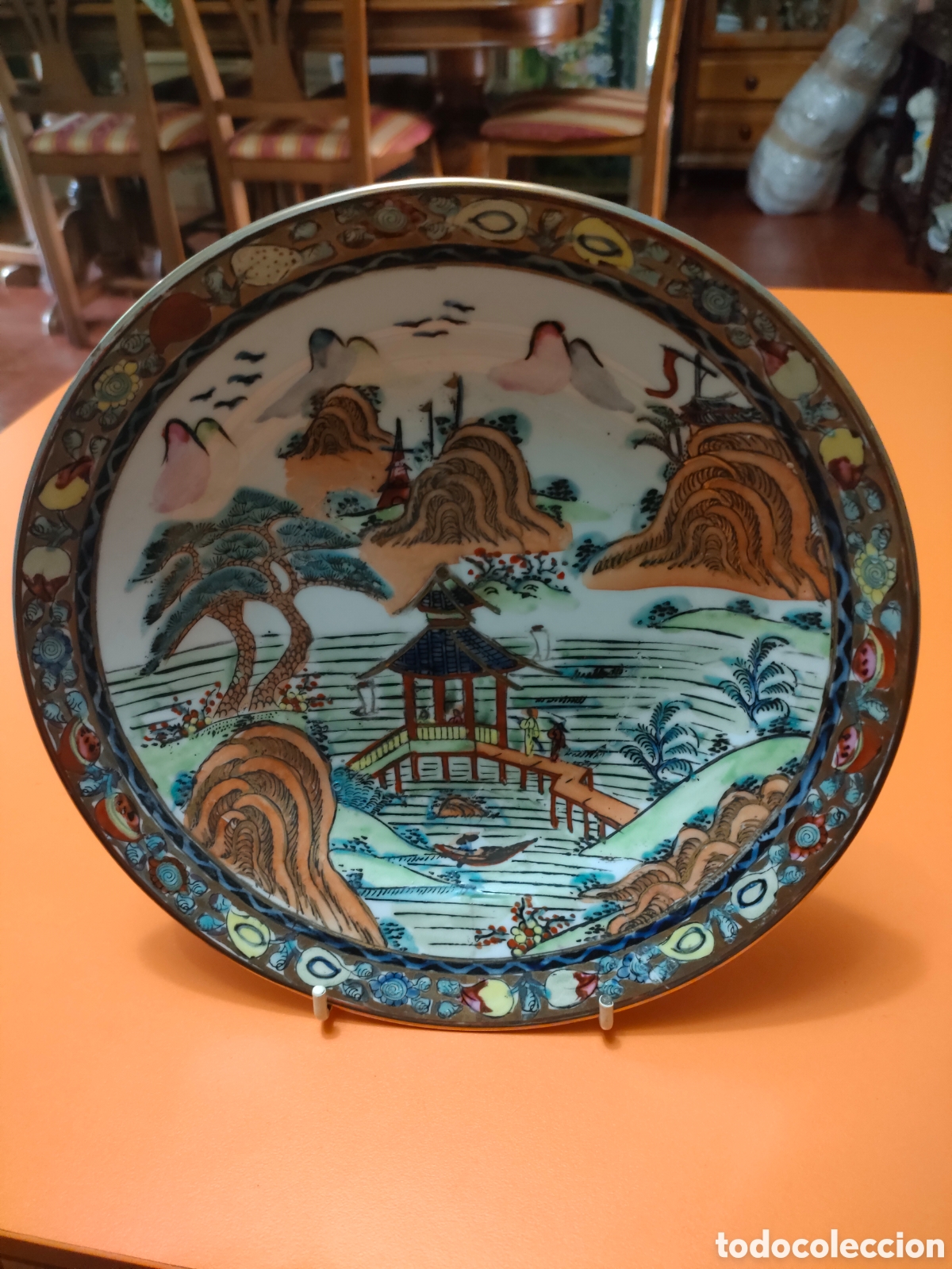Antiguidades: Plato de Macao a&ntilde;os 70, paisaje oriental