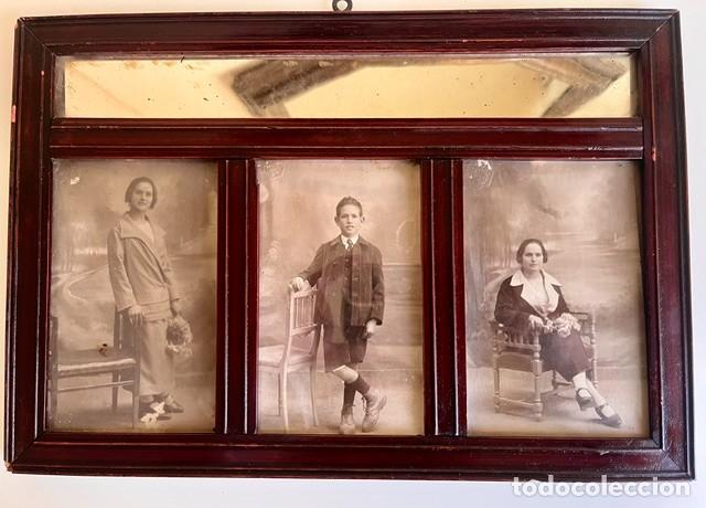 Antig&uuml;edades: Marco fotogr&aacute;fico antiguo triple con fotograf&iacute;as originales