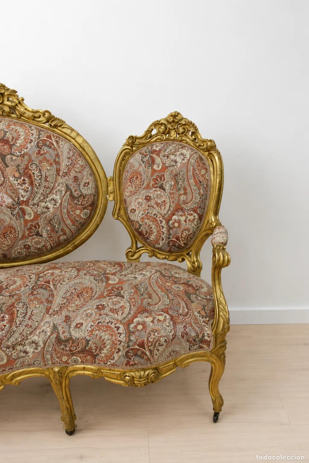 Antig&uuml;edades: Sof&aacute; antiguo Isabelino pan de oro - Foto 3
