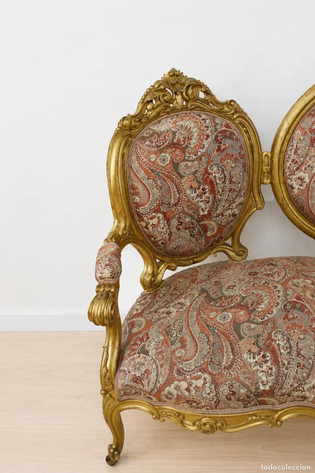 Antig&uuml;edades: Sof&aacute; antiguo Isabelino pan de oro - Foto 4