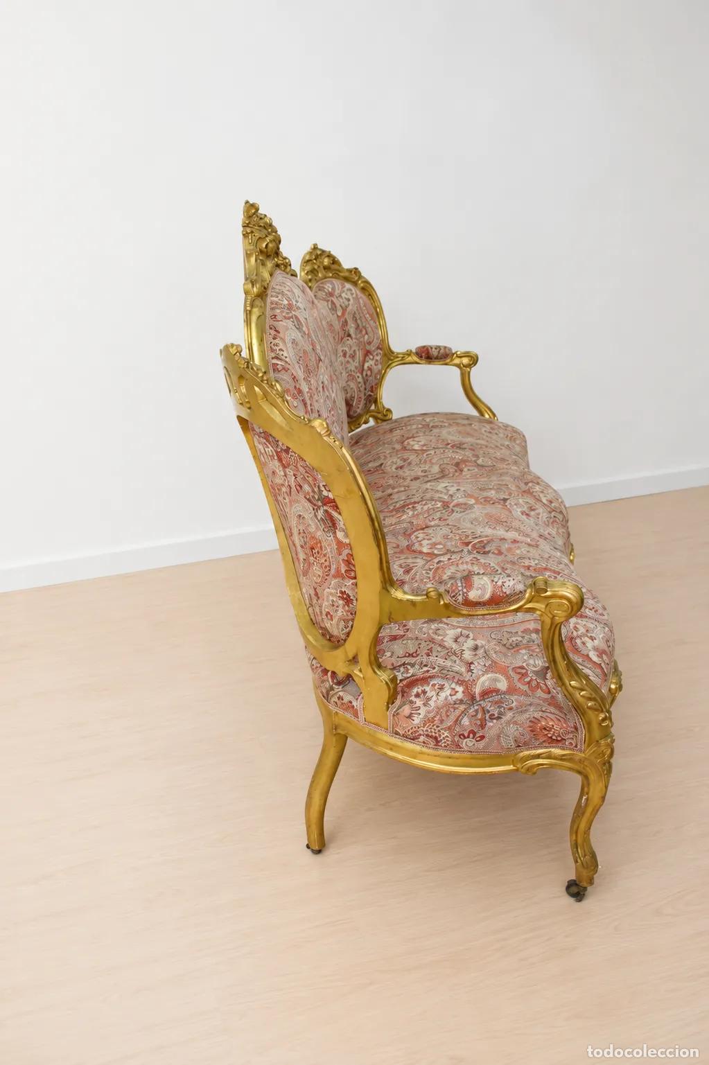 Antig&uuml;edades: Sof&aacute; antiguo Isabelino pan de oro - Foto 6