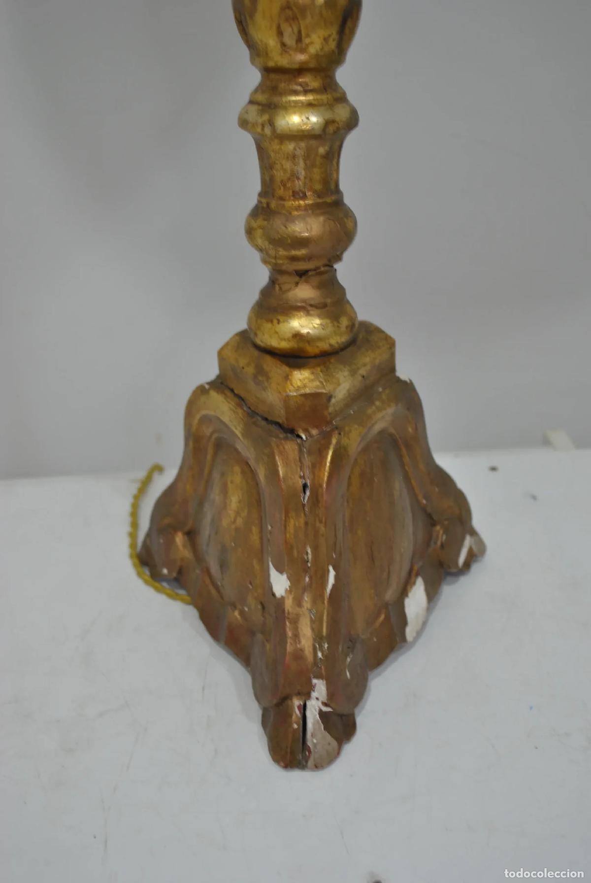 Antig&uuml;edades: L&aacute;mpara mesa pie dorado madera - Foto 4