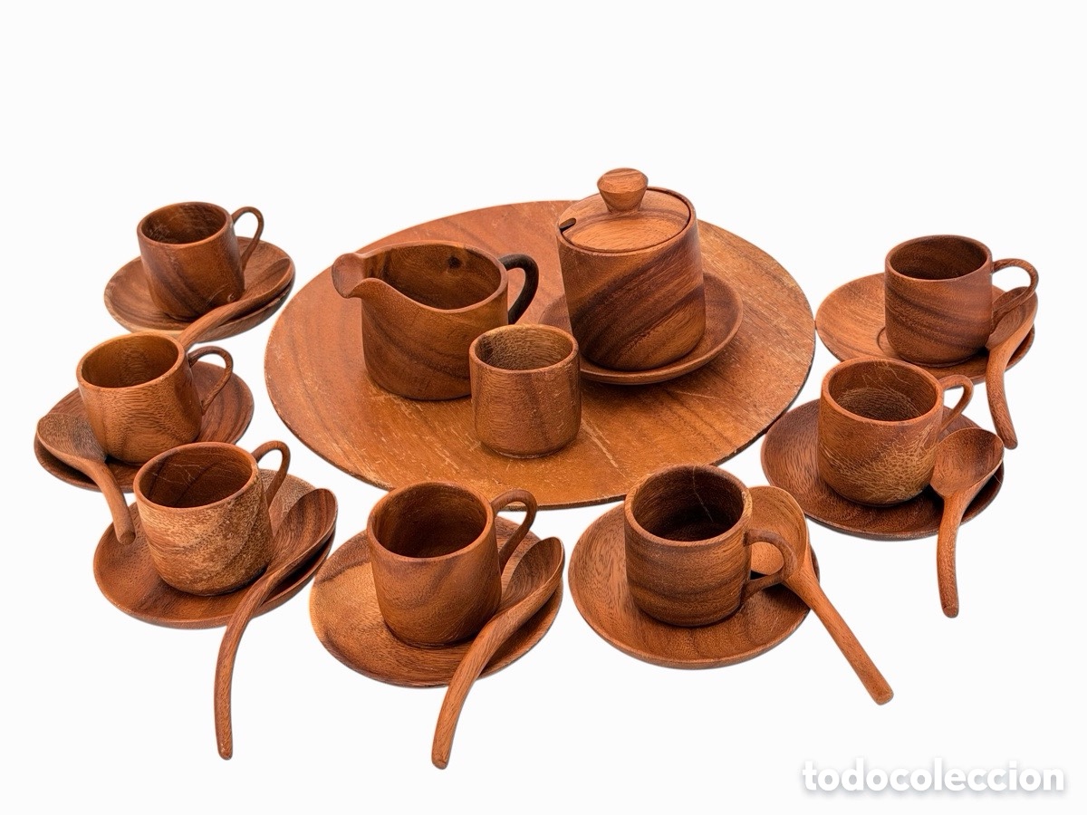 Antig&uuml;edades: Antiguo juego de caf&eacute; artesanal de madera
