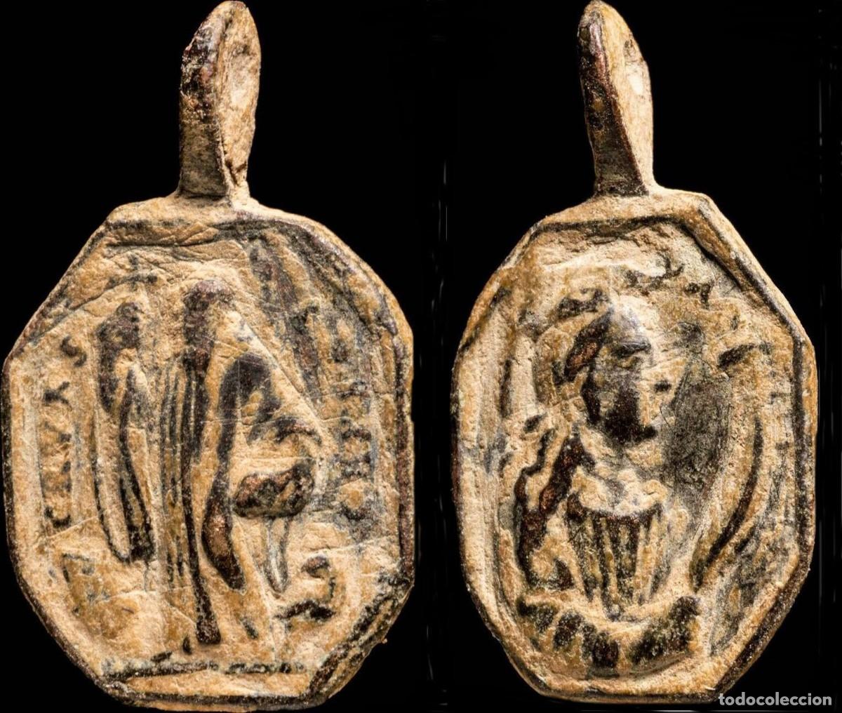 Antiques: Medalla Religiosa, Siglos XVI-XVII, San Benito / Santa Barbara - 25x15 mm.