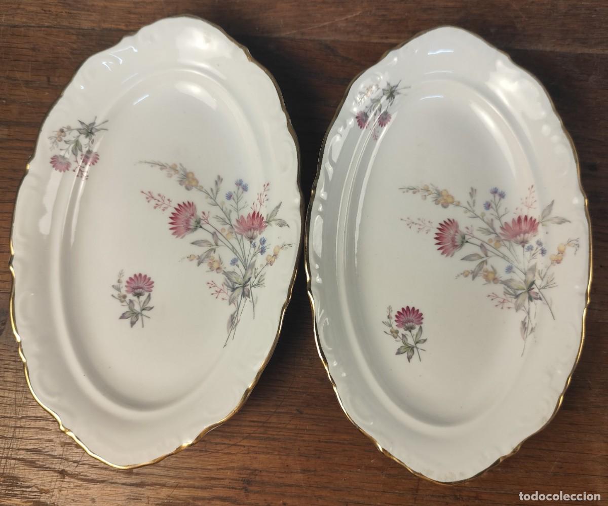 Antig&uuml;edades: Pareja de peque&ntilde;as bandejas de porcelana Santa Clara Vigo
