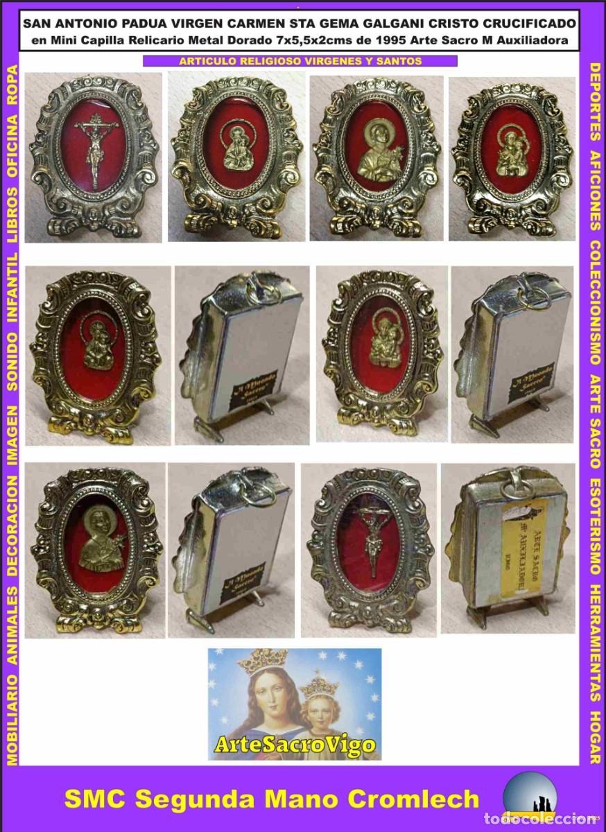 Antig&uuml;edades: 4 MINI CAPILLAS Relicarios con SAN ANTONIO de PADUA, VIRGEN CARMEN, STA GEMA GALGANI, CRISTO CRUZ