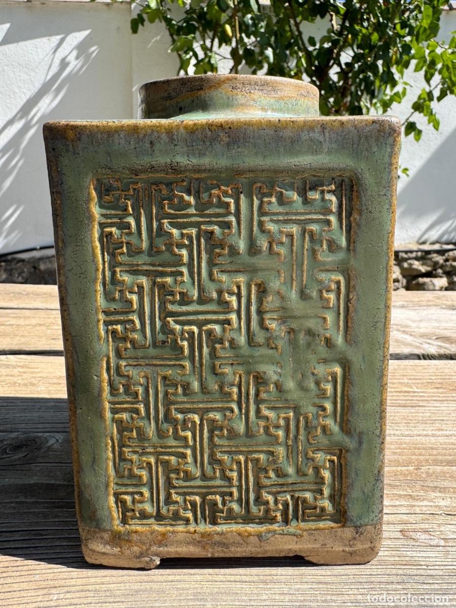 Antiguidades: Antiguo jarr&oacute;n china corea tipo gres motivos geom&eacute;tricos bote gengibre patina 18cms