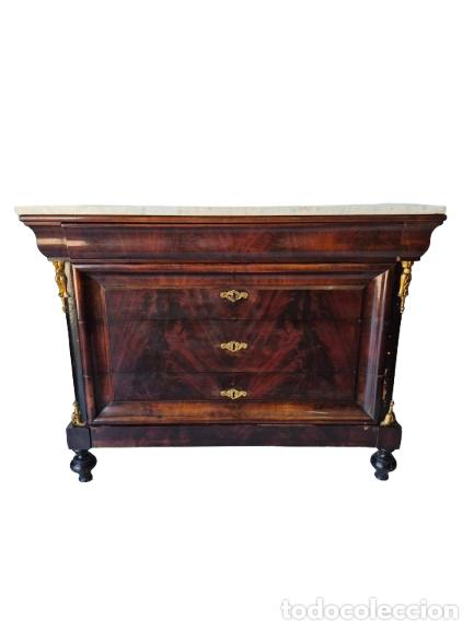 Antig&uuml;edades: Antigua C&oacute;moda Imperio - Madera de Caoba - Sobre de M&aacute;rmol - S. XIX