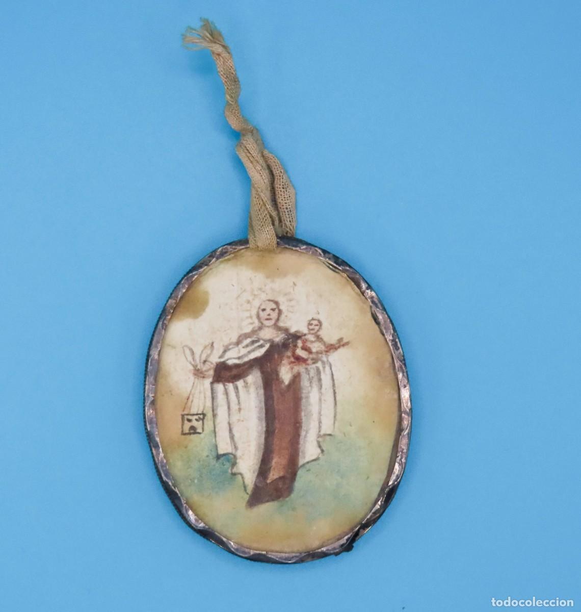 Antig&uuml;edades: RELICARIO MEDALLA DEVOCIONAL VIRGEN DEL CARMEN SIGLO XVIII
