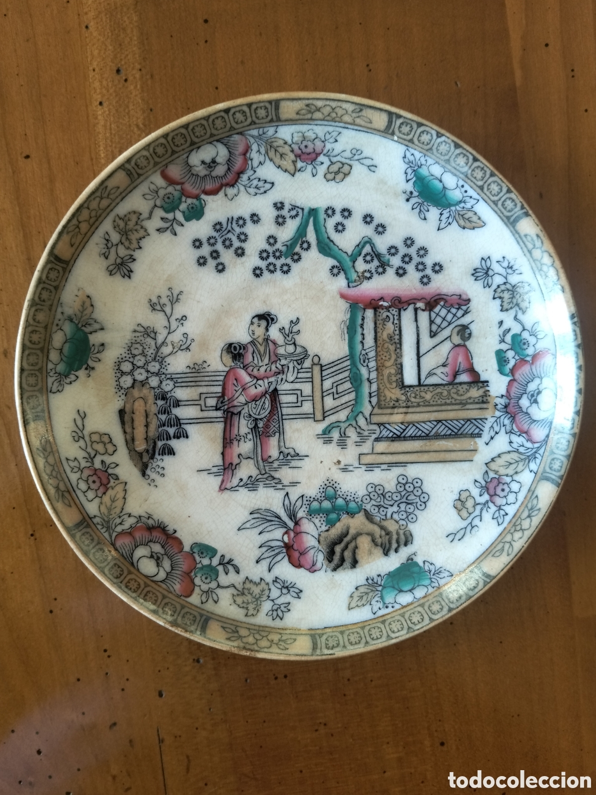Antiguidades: Antiguo Plato Loza Inglesa Victoriana H&C (1877). Patr&oacute;n Oriental Chinoiserie Casa de T&eacute;. Pintado a