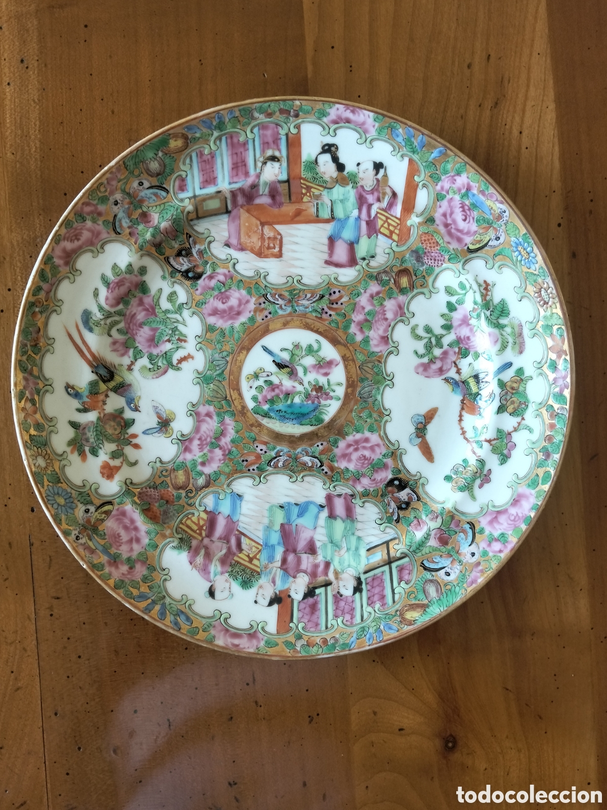 Antig&uuml;edades: Antiguo Plato Porcelana De Cant&oacute;n Siglo XIX - Medall&oacute;n De Rosa - Pre 1890