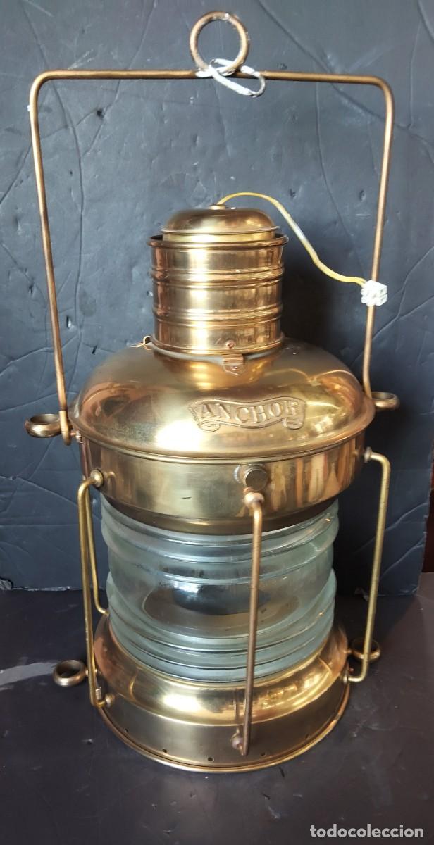 Antig&uuml;edades: Farol nautico Anchor De lat&oacute;n y Cristal grueso