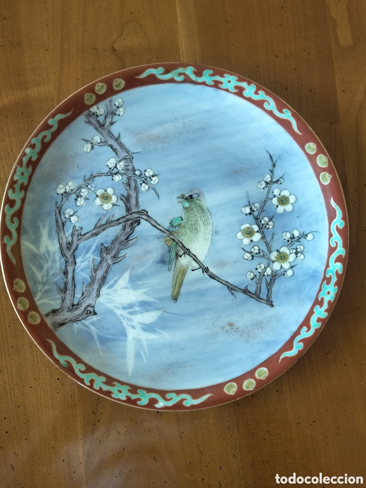 Antig&uuml;edades: Plato Porcelana Japonesa Arita Fukagawa S.XX P&aacute;jaro Y Flores