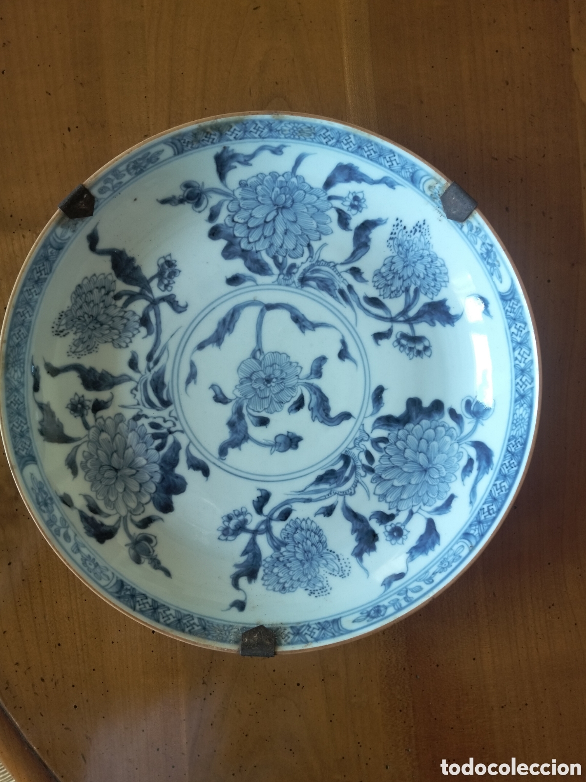 Antig&uuml;edades: Antiguo Plato Porcelana China Azul y Blanco. Dinast&iacute;a Qing, S. XVIII-XIX. Pintado a Mano