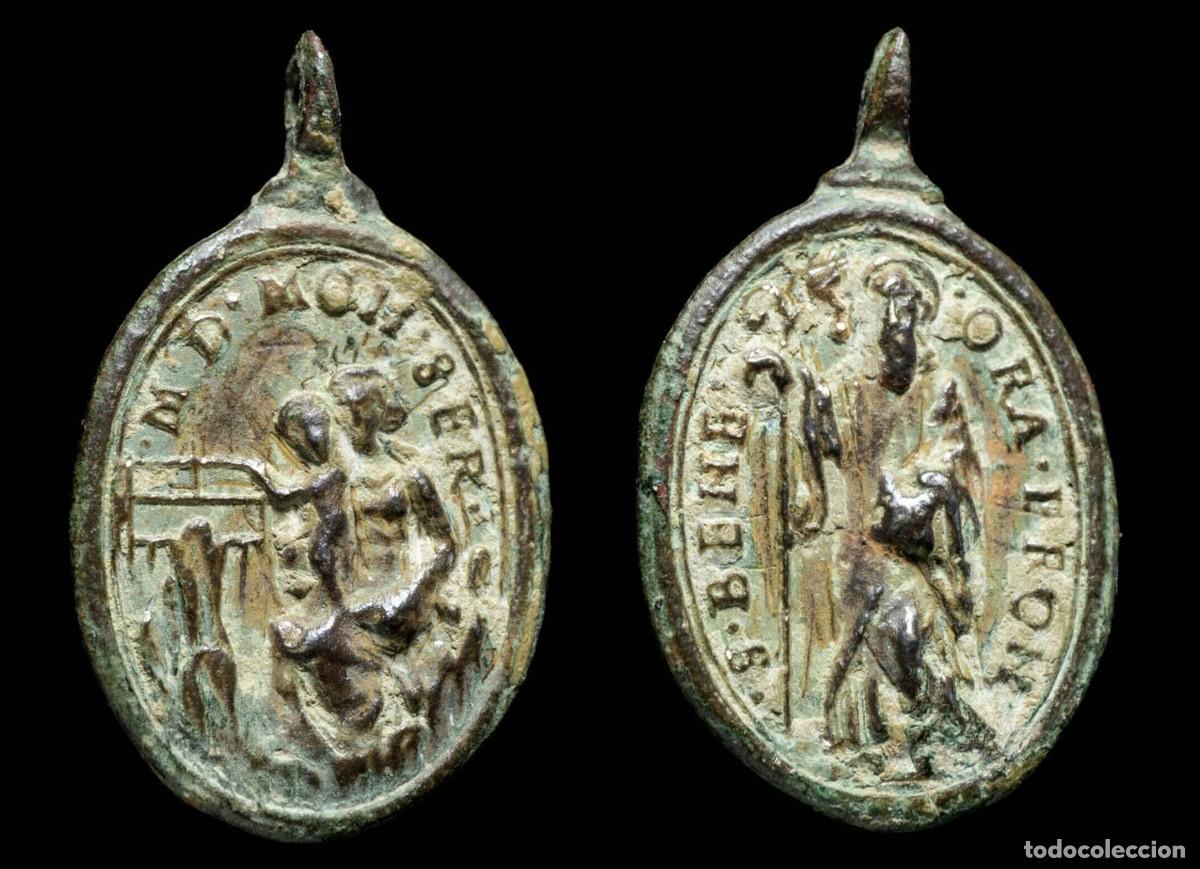 Antiquit&auml;ten: Religious medal XVI-XVII centuries, S. Benito/V. Monserrat - 26x16 mm.