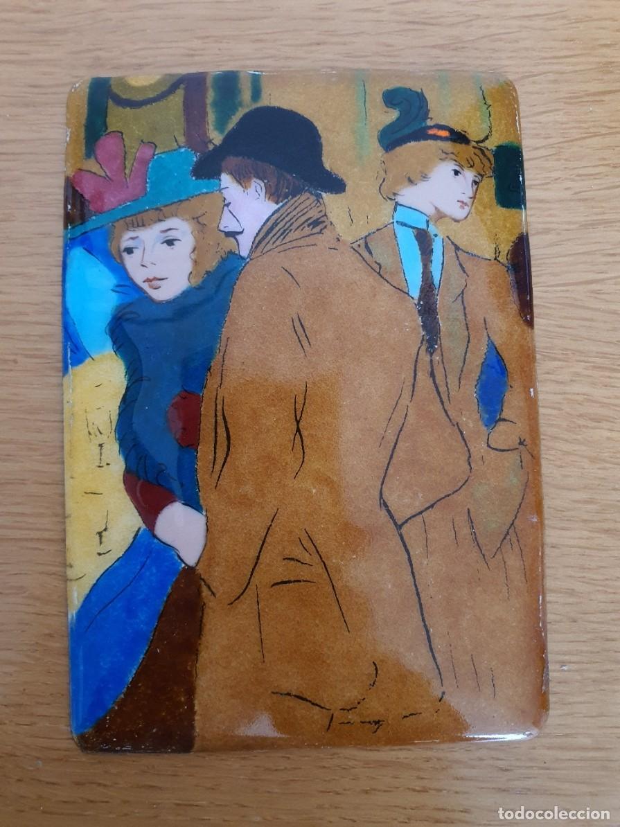 Antig&uuml;edades: Antigua Placa de Esmalte Pintada sobre Cobre - &rdquo;Los Paraguas&rdquo; de Renoir - Estilo Limoges