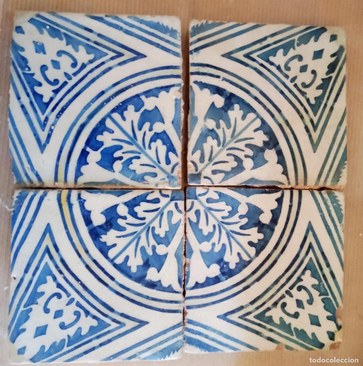 Antig&uuml;edades: 4 azulejo portugu&eacute;s, siglos DEL SIGLO XIX Fab. de MIRAGAIA PORTO.