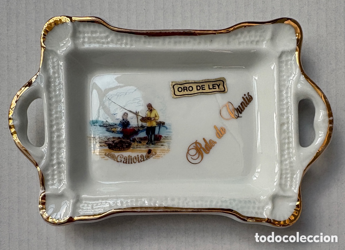 Antig&uuml;edades: (L874) Bandeja Porcelana AR-MO - Recuerdo Cuntis - Galicia - Oro de Ley