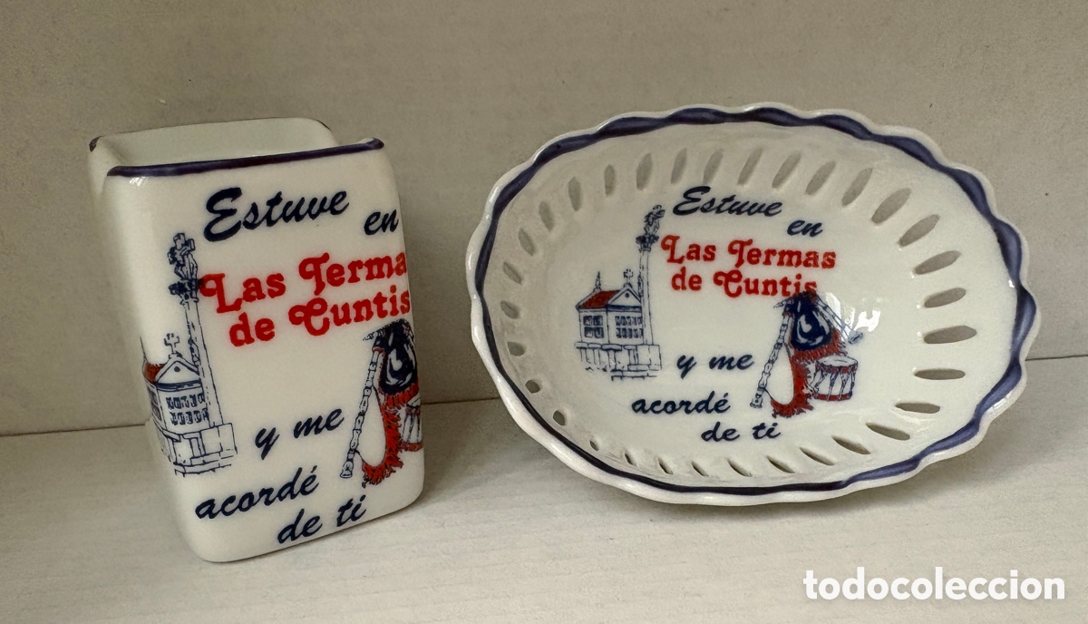 Antig&uuml;edades: (L875) Lote 2 Porcelana Lafuente Termas Cuntis Palillero y Cestita Galicia