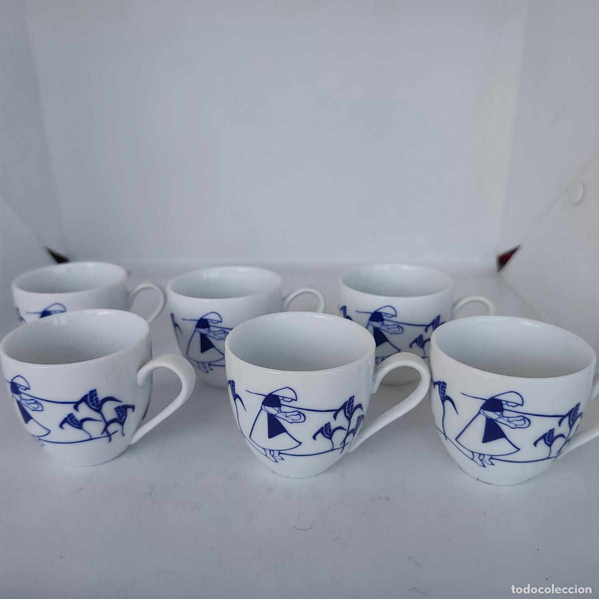 Antig&uuml;edades: Juego 6 tazas caf&eacute; GALOS A colleita do millo: la cosecha del ma&iacute;z GALICIA