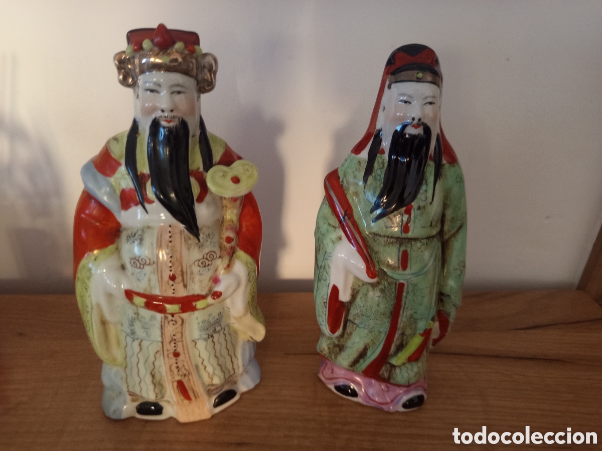 Antig&uuml;edades: ❇️ PAREJA DE SABIOS DE PORCELANA CHINA A&Ntilde;OS 50 ❇️