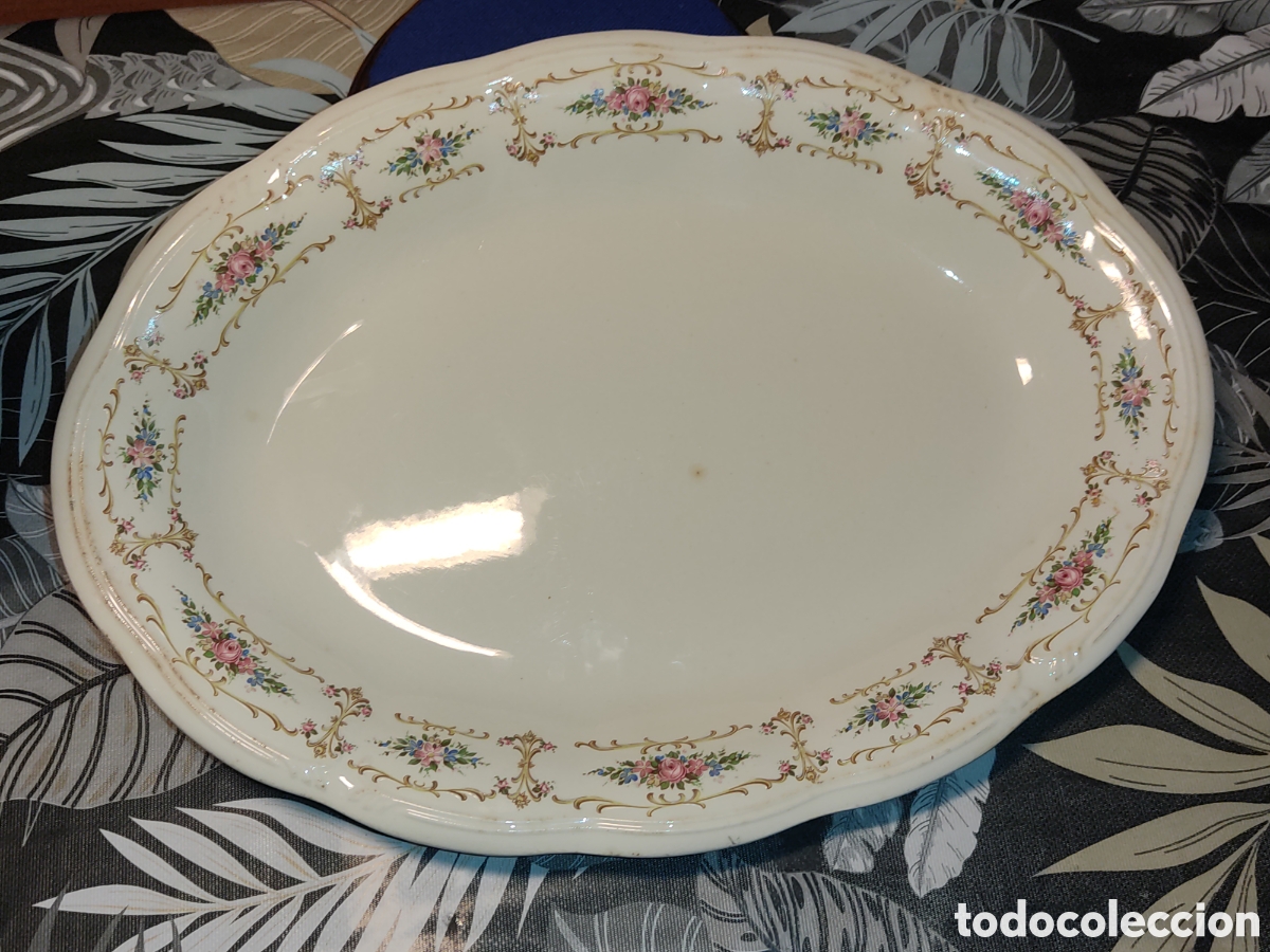 Antig&uuml;edades: Gran Bandeja de porcelana San Claudio,numerada.A&ntilde;os 40.