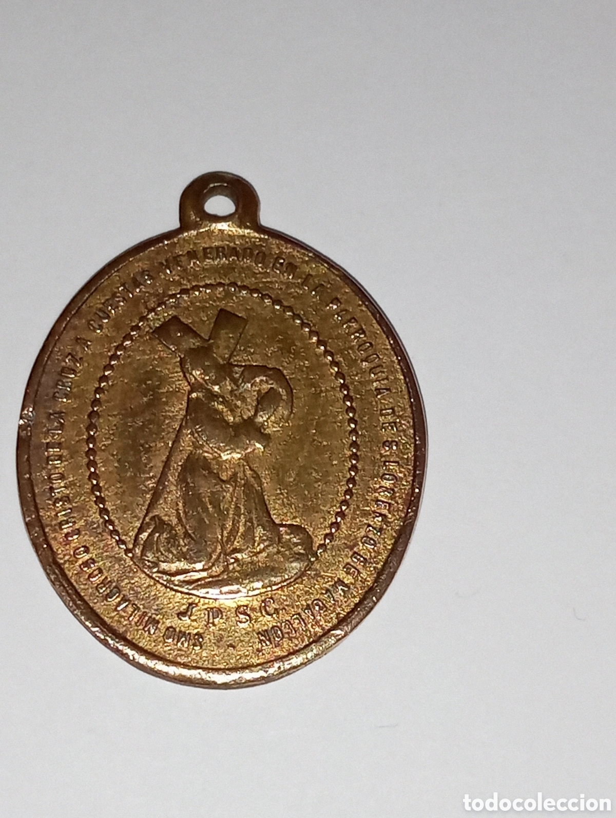 Antig&uuml;edades: Muy antigua medalla cristo de magallon e virgen En bronce