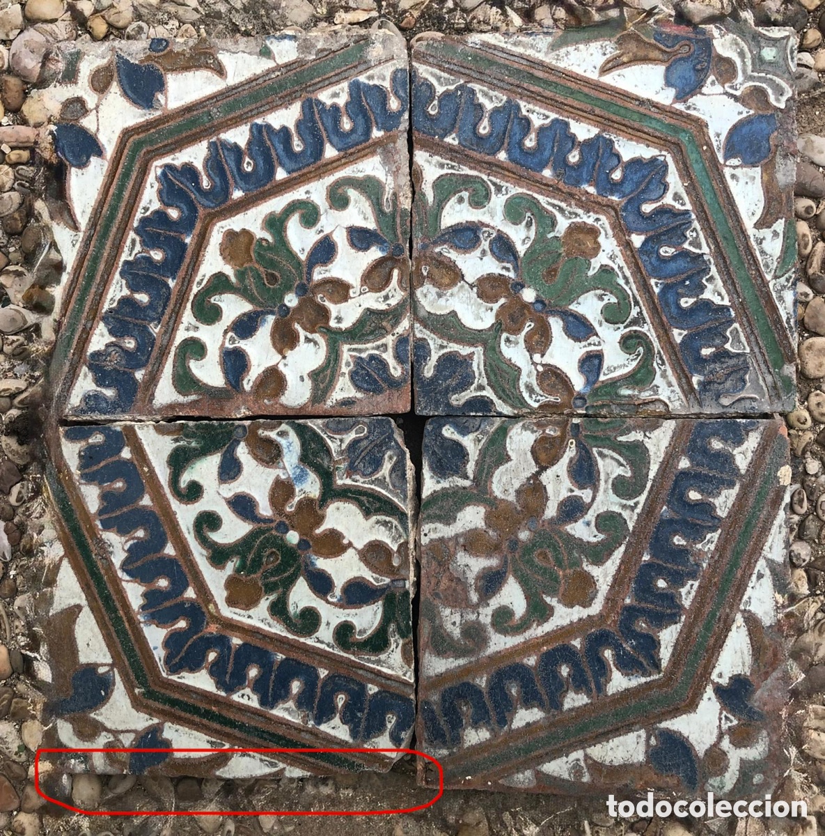 Antig&uuml;edades: panel de 4 azulejos mudejares Toledo siglo XVI