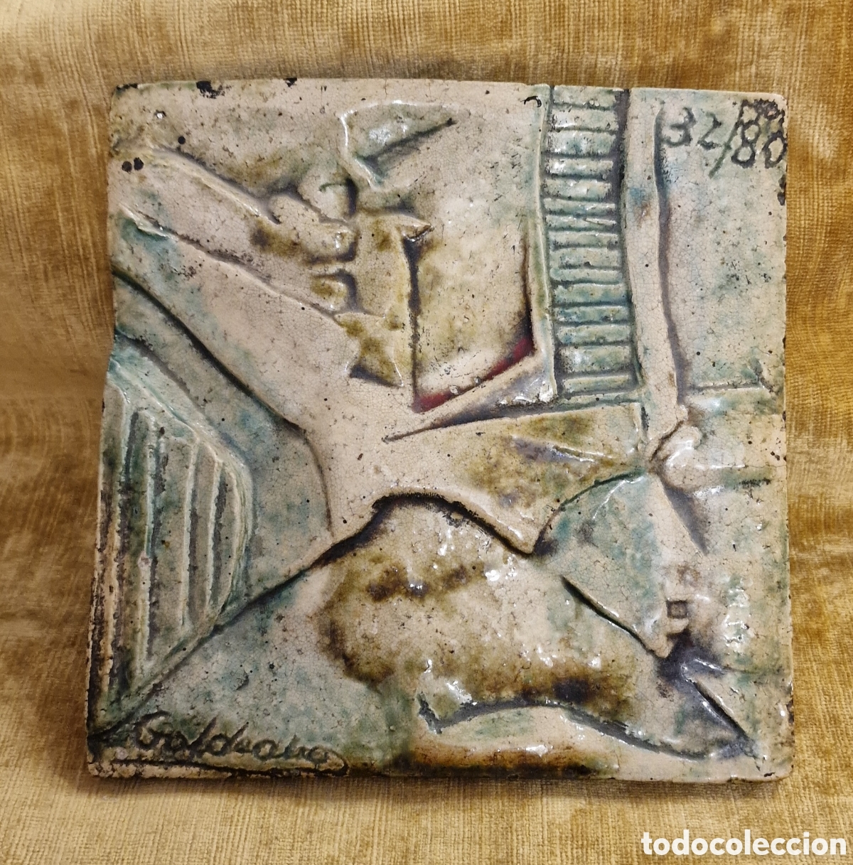 Antig&uuml;edades: Azulejo de cer&aacute;mica del ceramista Galdeano 20 &times;20 cm