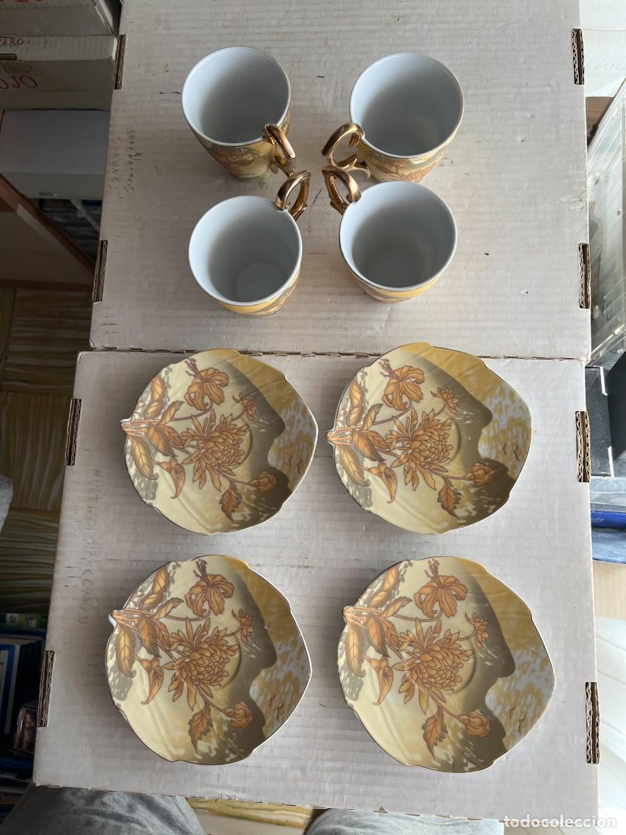 Antig&uuml;edades: 4 TAZAS CON PLATOS EN FORMA DE HOJA PEACH MODEL JAPAN - TAZITA TE KREATEN