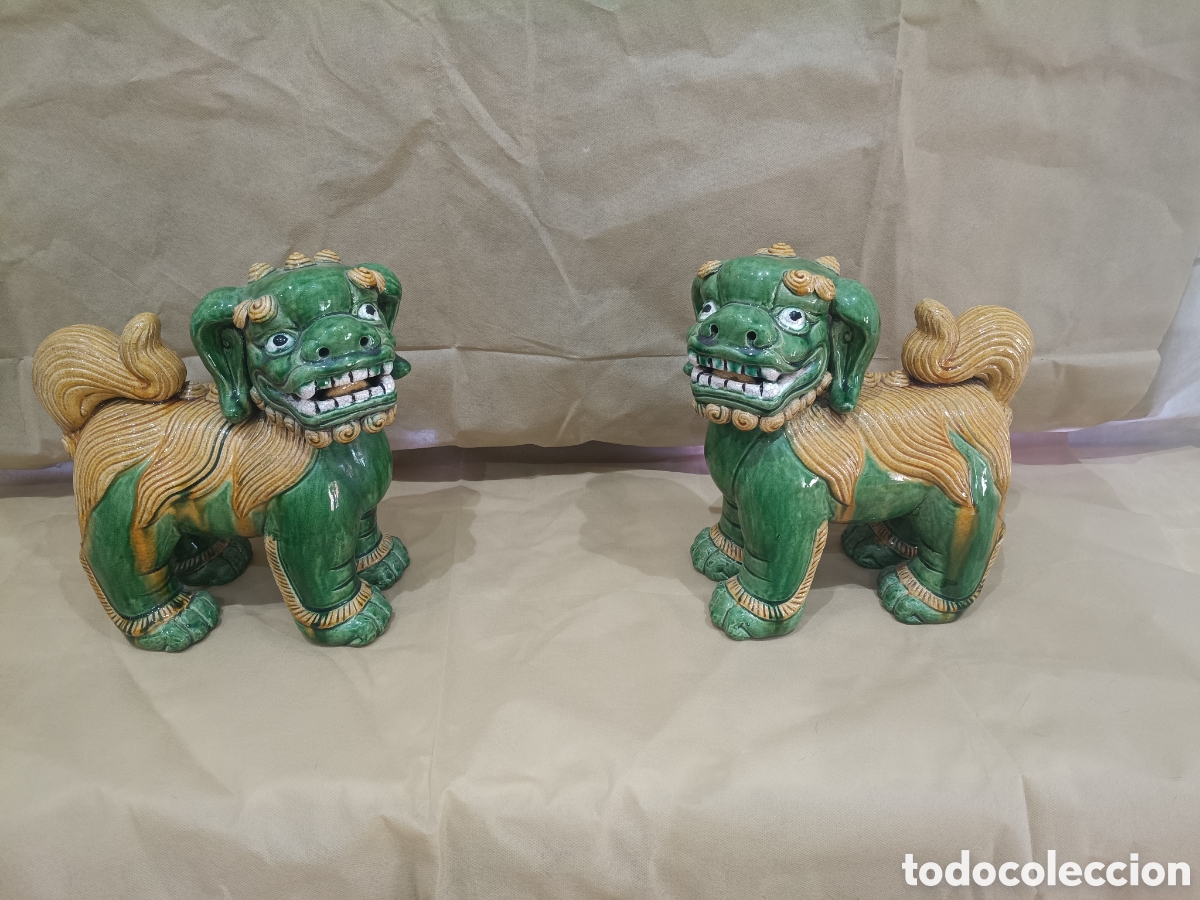 Antiguidades: Gran tama&ntilde;o leones o perros foo de porcelana