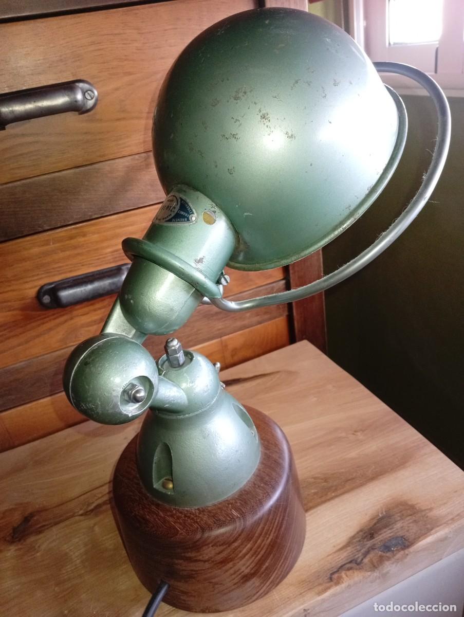 Antig&uuml;edades: PRECIOSA L&Aacute;MPARA JIELD&Eacute; INDUSTRIAL VERDE TRUCHA ANTIGUO TALLER BASE MADERA MESA A&Ntilde;OS 50