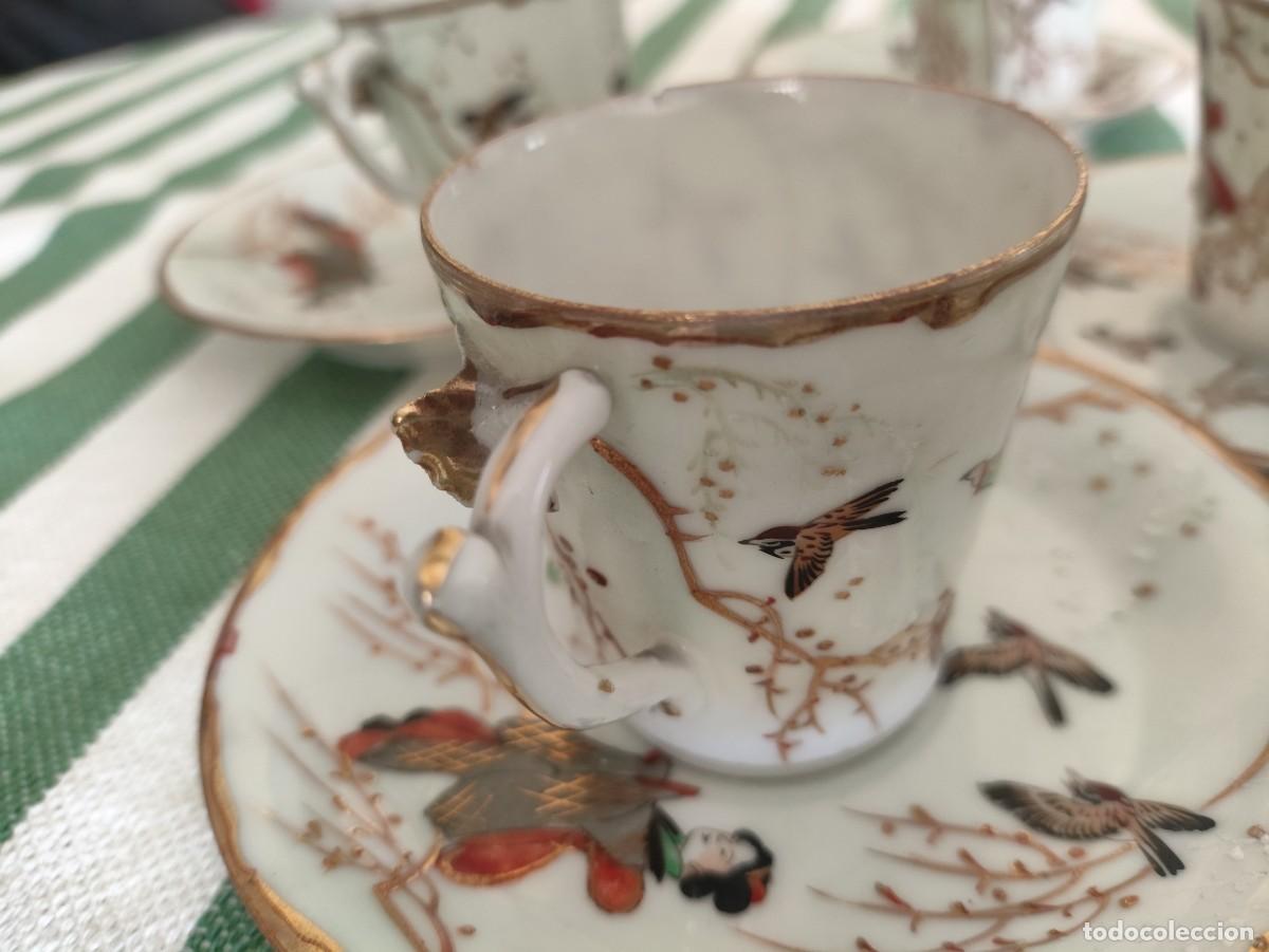 Antiques: JUEGO DE CAF&Eacute; JAPON&Eacute;S ANTIGUO &middot; PORCELANA C&Aacute;SCARA DE HUEVO &middot; DECORACI&Oacute;N DE GORRIONES